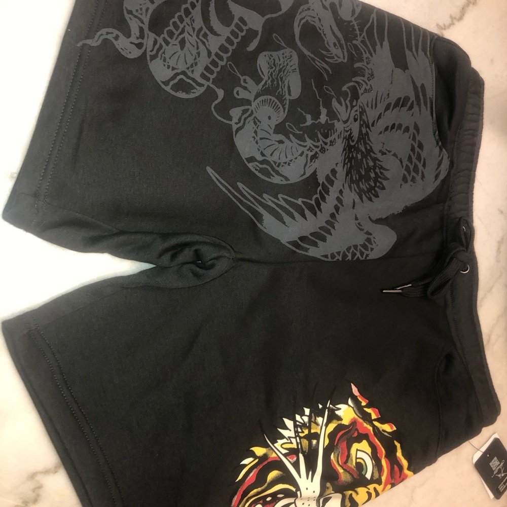 🖤 Men's ED HARDY  Graphic Draw string sweat  Shorts with Dragon and Tiger Motif